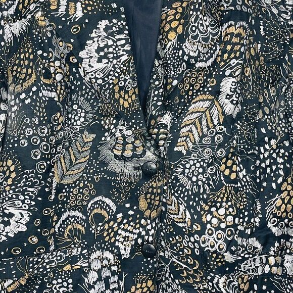Chico’s women’s size 1 or M silk blend abstract print jacket black brown - Picture 2 of 5